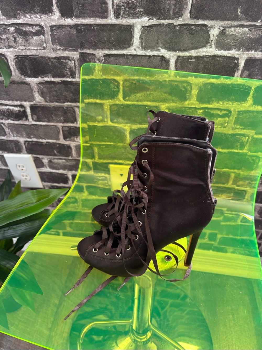 Lace-Up High Heel Ankle Booties in Black